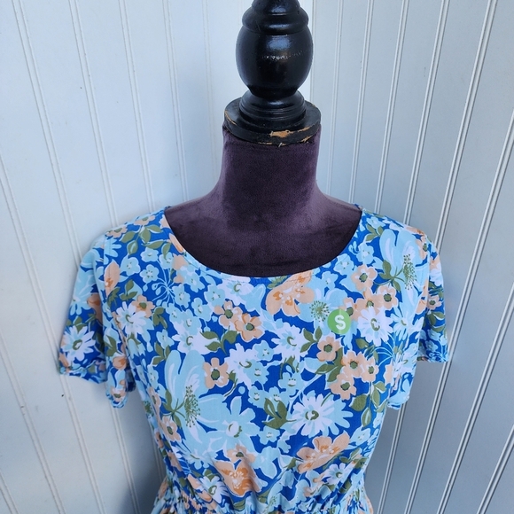 Croft & Barrow WomensBlue Orange Floral Dress Short Sleeve Elastic Waist Sz S - Picture 4 of 15